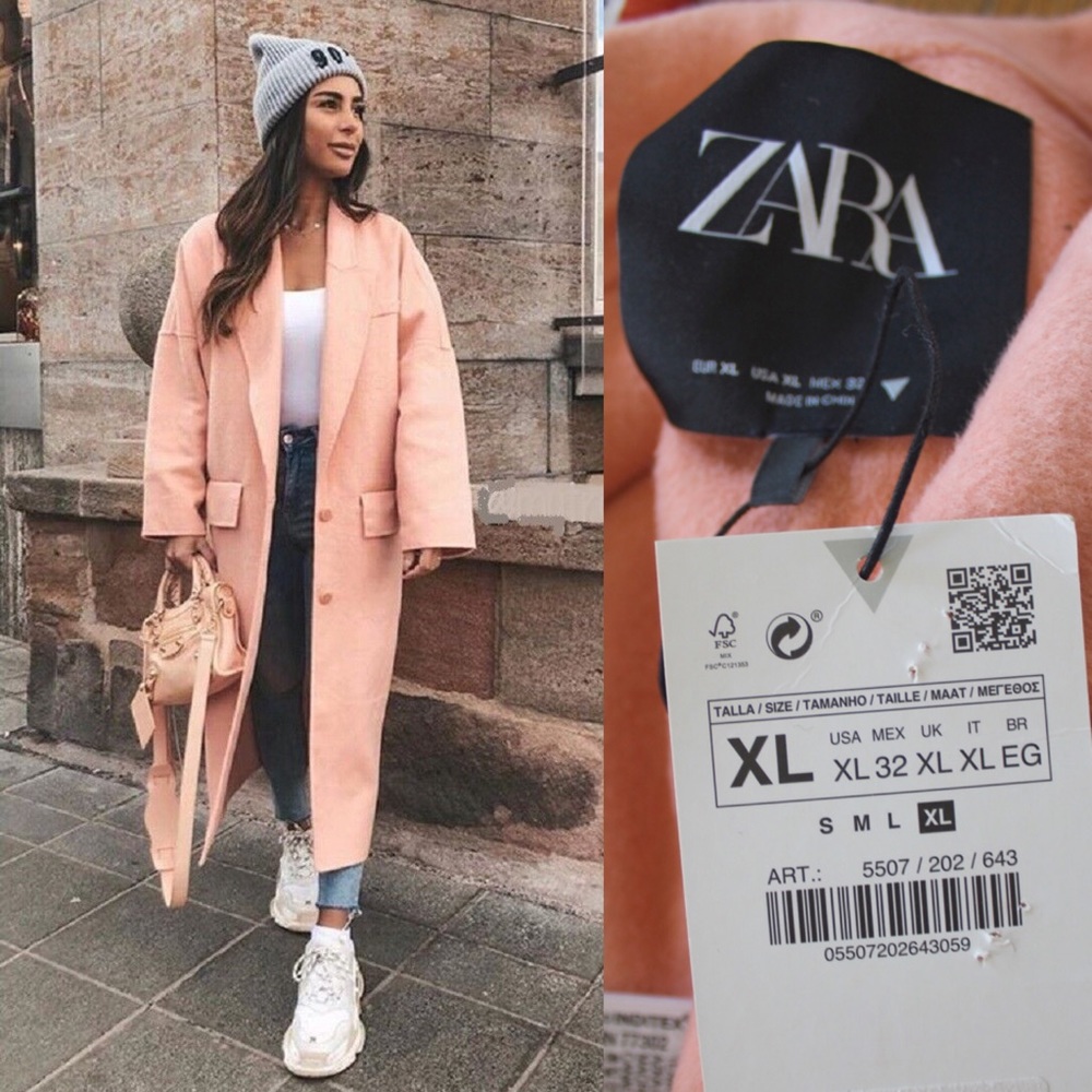 Zara Bloggers Fav Oversized Double Button Long Coat Tangerine XL NWT